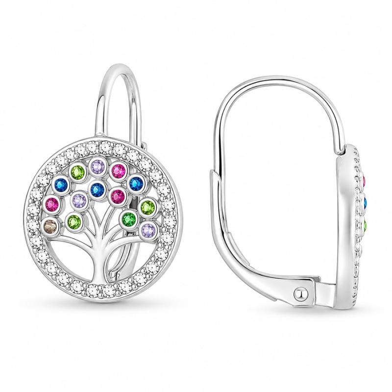 Stříbrné náušnice - strom života, barevné kulaté zirkony | Argento.cz