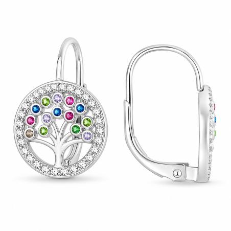 Stříbrné náušnice - strom života, barevné kulaté zirkony | Argento.cz