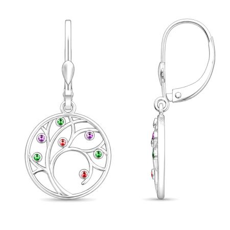 Stříbrné náušnice - strom života, barevné kulaté zirkony | Argento.cz
