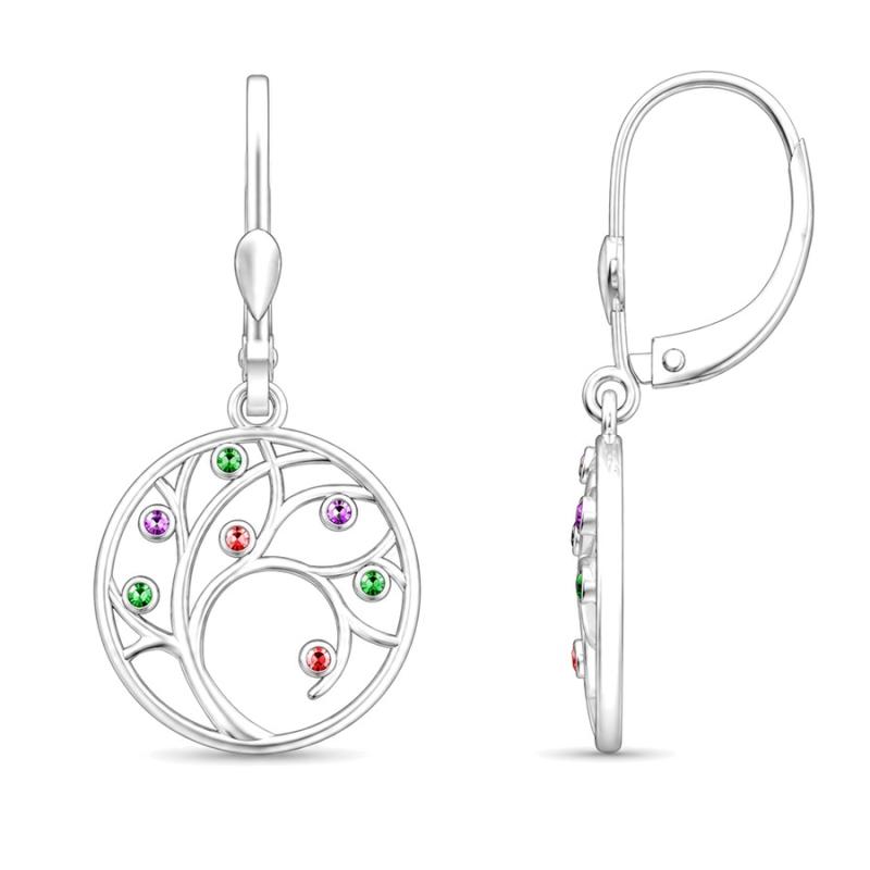 Stříbrné náušnice - strom života, barevné kulaté zirkony | Argento.cz