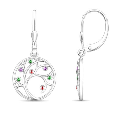 Stříbrné náušnice - strom života, barevné kulaté zirkony | Argento.cz