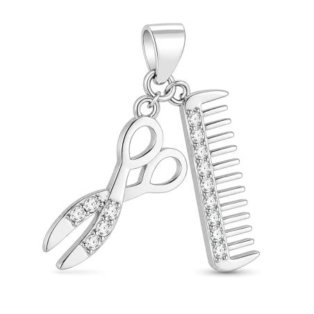Stříbrný přívěsek - nůžky, hřeben, čiré kulaté zirkony | Argento.cz