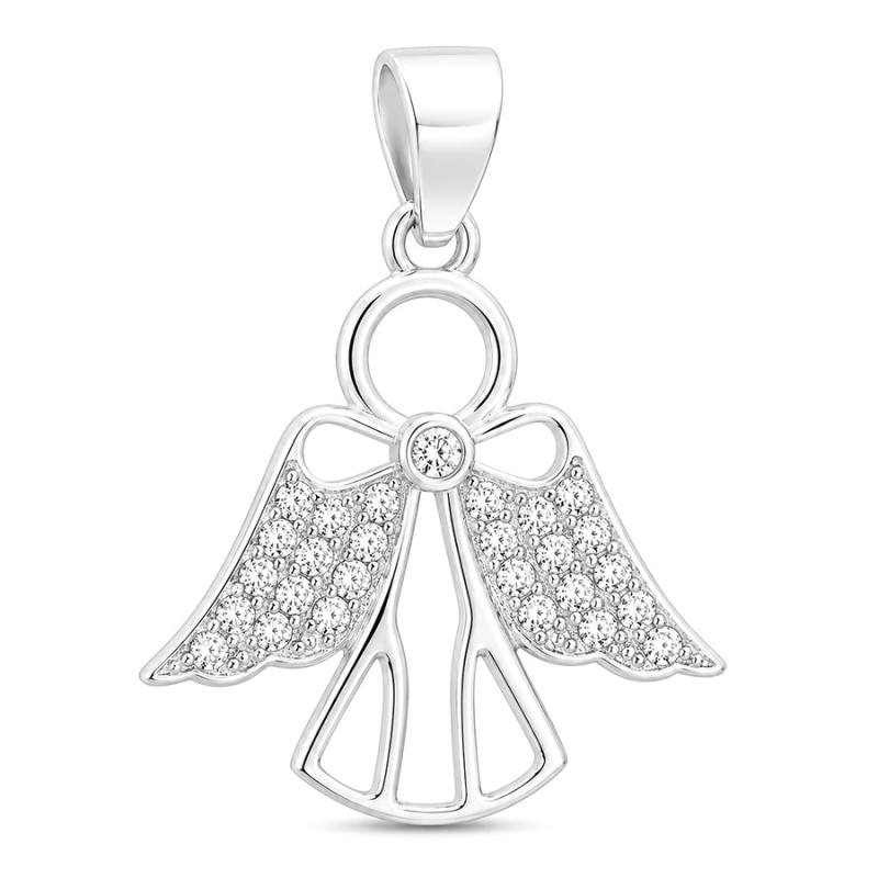 Stříbrný přívěsek - anděl, čiré kulaté zirkony | Argento.cz