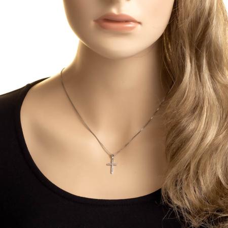Stříbrný přívěsek - křížek, čiré kulaté zirkony | Argento.cz