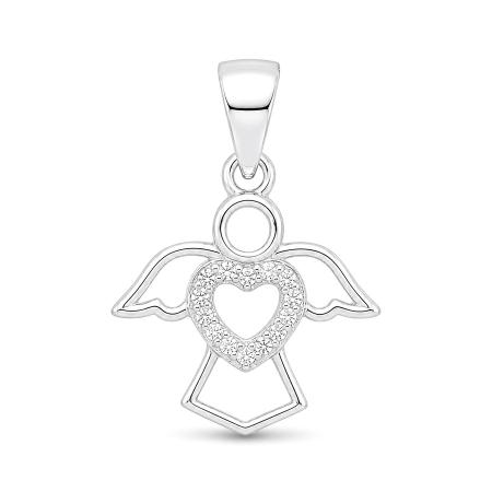 Stříbrný přívěsek - anděl, čiré kulaté zirkony | Argento.cz