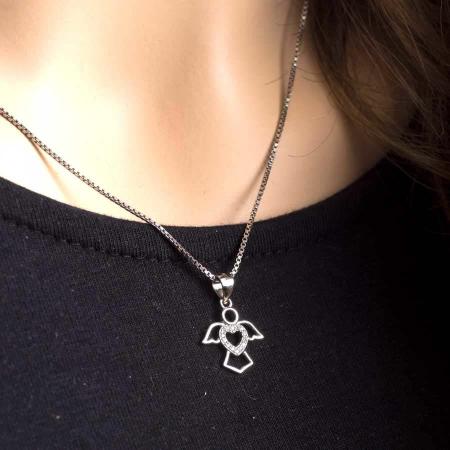 Stříbrný přívěsek - anděl, čiré kulaté zirkony | Argento.cz