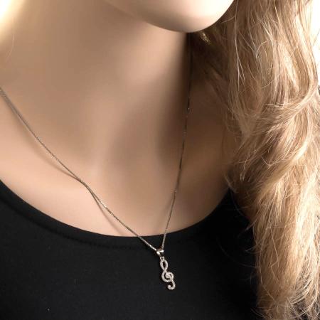 Stříbrný přívěsek - houslový klíč, čiré kulaté zirkony | Argento.cz