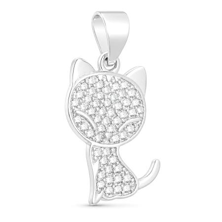 Stříbrný přívěsek - kočka, čiré kulaté zirkony | Argento.cz