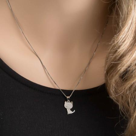 Stříbrný přívěsek - kočka, čiré kulaté zirkony | Argento.cz
