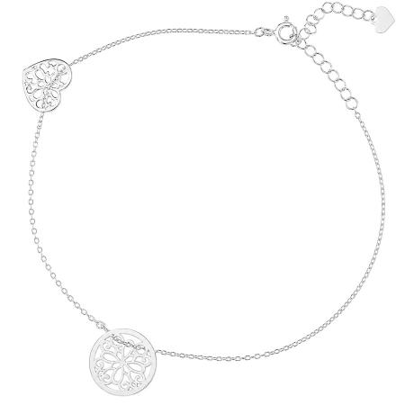 Stříbrný náramek na nohu - srdíčko, kruh, délka 22 až 26 cm | Argento.cz