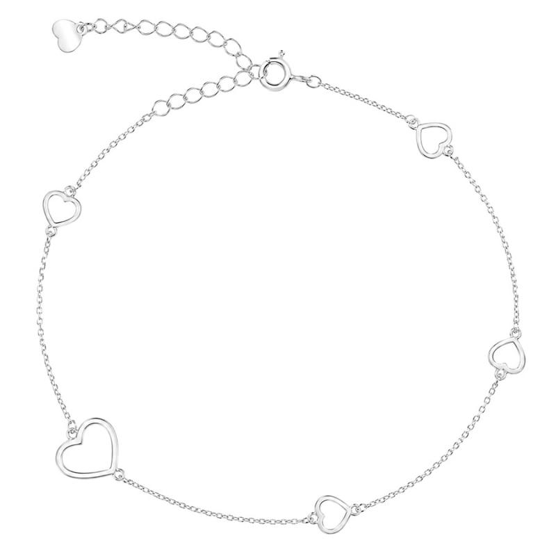 Stříbrný náramek na nohu - srdíčka, délka 22 až 26 cm | Argento.cz