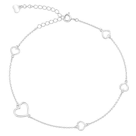 Stříbrný náramek na nohu - srdíčka, délka 22 až 26 cm | Argento.cz