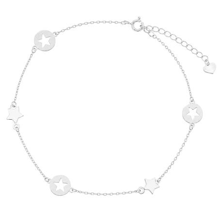 Stříbrný náramek na nohu - hvězdičky, délka 22 až 26 cm | Argento.cz