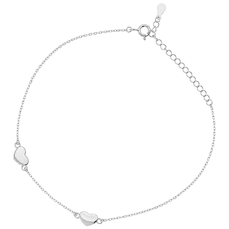 Stříbrný náramek na nohu - srdíčka, délka 22 až 26 cm | Argento.cz