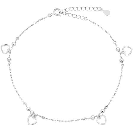 Stříbrný náramek na nohu - srdíčka, kulka, délka 22 až 26 cm | Argento.cz