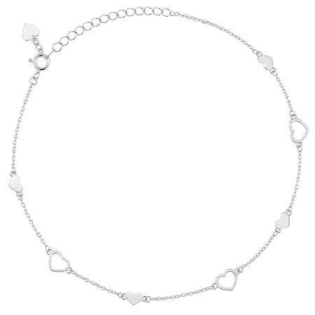 Stříbrný náramek na nohu - srdíčka, délka 22 až 26 cm | Argento.cz