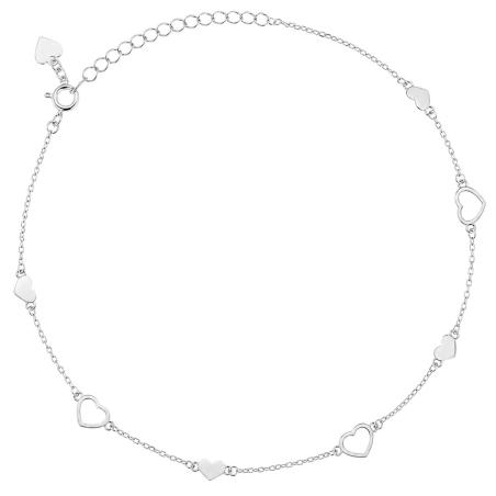 Stříbrný náramek na nohu - srdíčka, délka 22 až 26 cm | Argento.cz