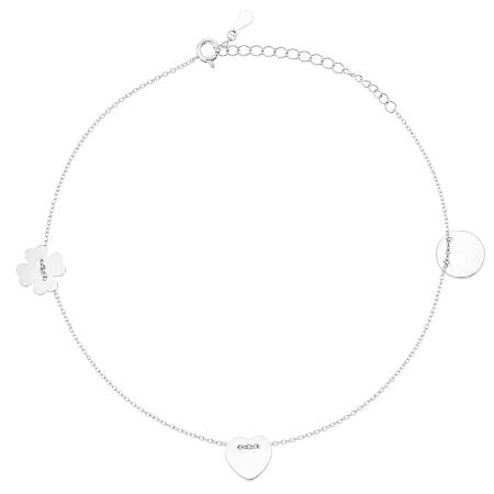 Stříbrný náramek na nohu - čtyřlístek, srdíčko, kruh, délka 22 až 26 cm | Argento.cz