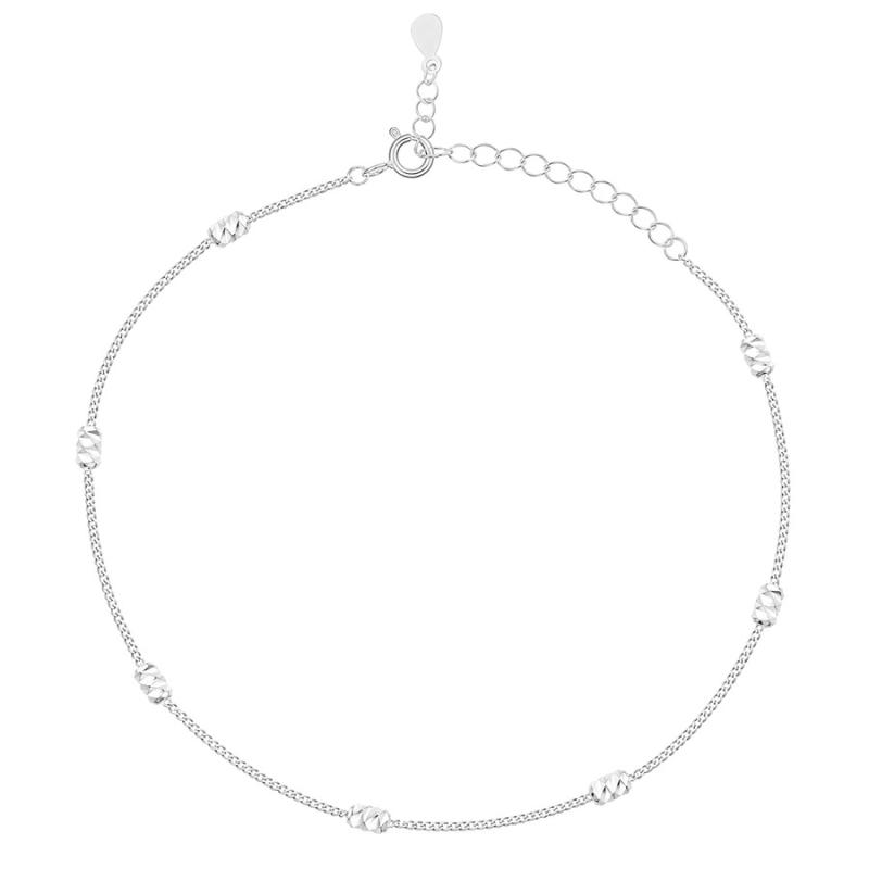 Stříbrný náramek na nohu - diamantově broušené válečky, délka 22 až 26 cm | Argento.cz