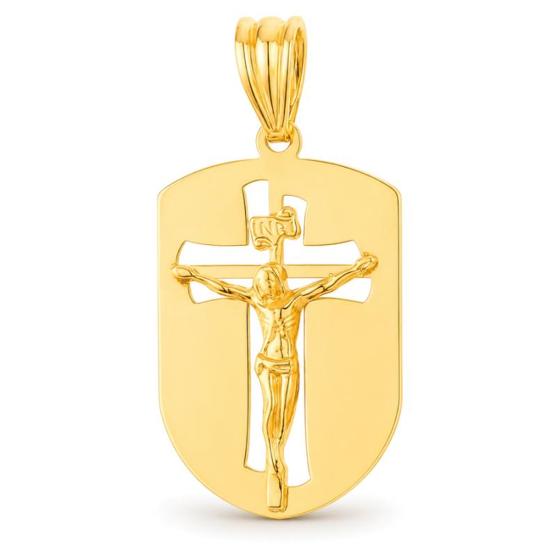 Zlatý přívěsek - medailon ve tvaru štítu s Ježíšem | Argento.cz