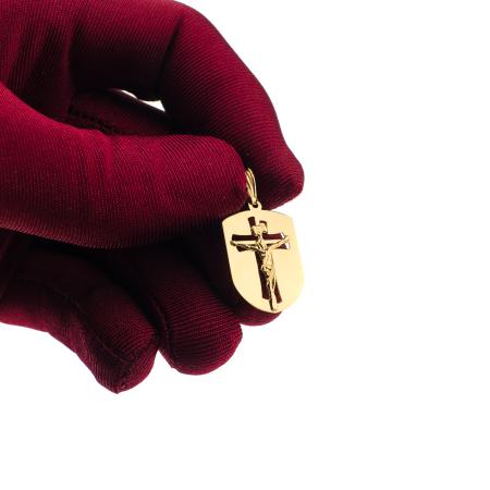 Zlatý přívěsek - medailon ve tvaru štítu s Ježíšem | Argento.cz