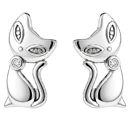 Stříbrné náušnice - kočka, čirý kulatý zirkon | Argento.cz