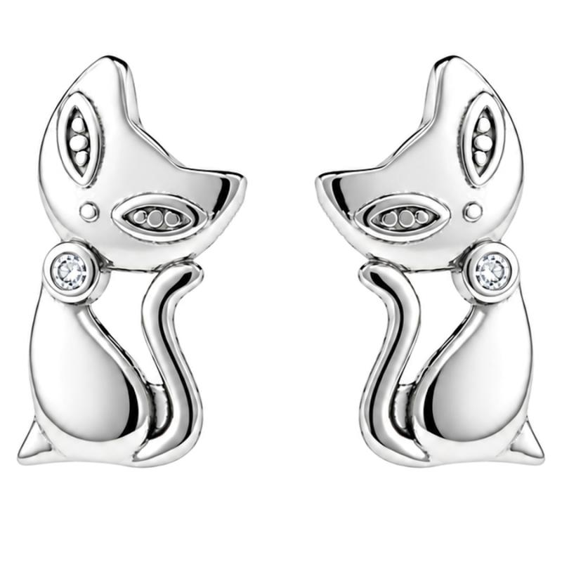 Stříbrné náušnice - kočka, čirý kulatý zirkon | Argento.cz