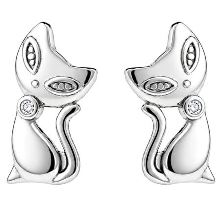 Stříbrné náušnice - kočka, čirý kulatý zirkon | Argento.cz