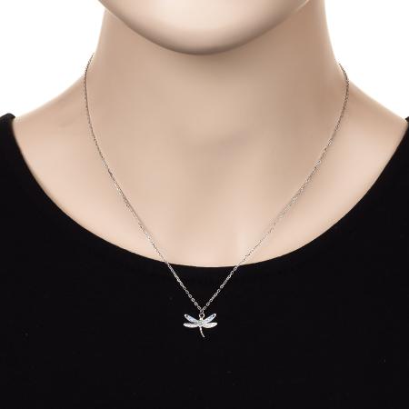 Stříbrný náhrdelník - vážka, barevné kulaté zirkony, délka 43 až 46 cm | Argento.cz