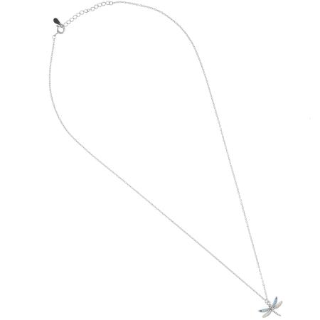 Stříbrný náhrdelník - vážka, barevné kulaté zirkony, délka 43 až 46 cm | Argento.cz