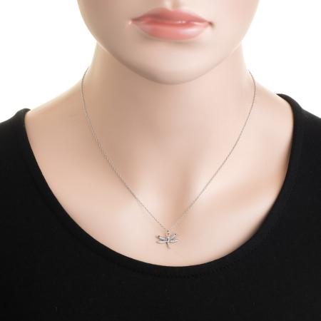 Stříbrný náhrdelník - vážka, barevné kulaté zirkony, délka 43 až 46 cm | Argento.cz