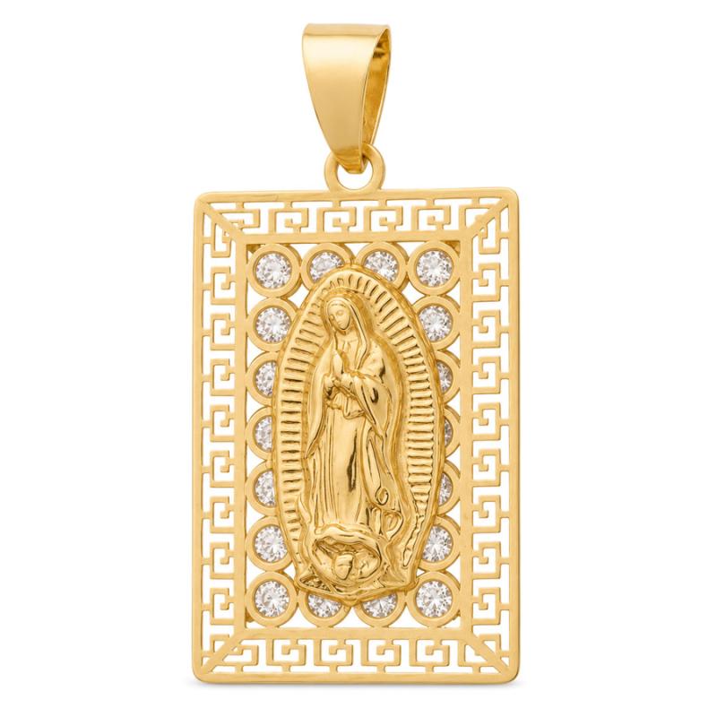 Zlatý přívěsek - Panna Maria Guadalupská, čiré kulaté zirkony | Argento.cz