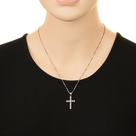 Stříbrný přívěsek - křížek, čiré kulaté zirkony | Argento.cz