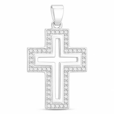Stříbrný přívěsek - křížek, čiré kulaté zirkony | Argento.cz