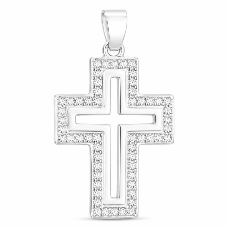 Stříbrný přívěsek - křížek, čiré kulaté zirkony | Argento.cz