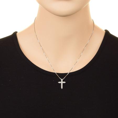 Stříbrný přívěsek - křížek, čiré kulaté zirkony | Argento.cz