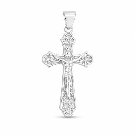 Stříbrný přívěsek - křížek s Ježíšem, čiré kulaté zirkony | Argento.cz