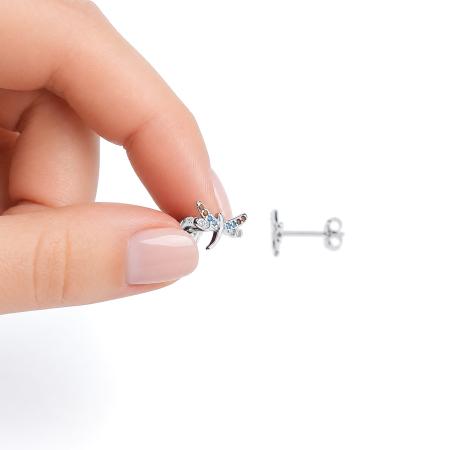 Stříbrné náušnice - vážka, barevné kulaté zirkony | Argento.cz