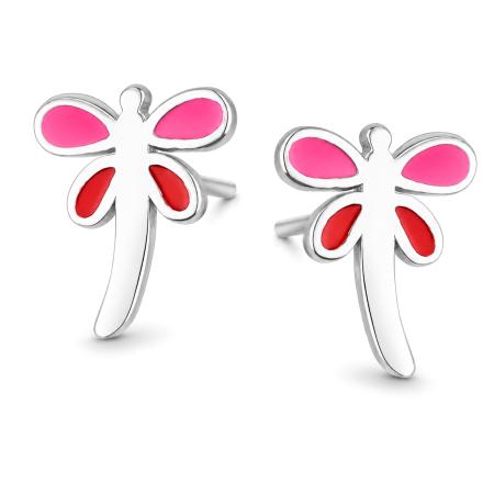 Stříbrné náušnice - vážka, červená glazura, růžová glazura | Argento.cz