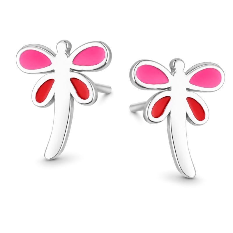 Stříbrné náušnice - vážka, červená glazura, růžová glazura | Argento.cz