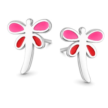 Stříbrné náušnice - vážka, červená glazura, růžová glazura | Argento.cz