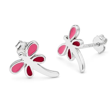 Stříbrné náušnice - vážka, červená glazura, růžová glazura | Argento.cz