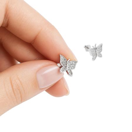 Stříbrné náušnice - motýl, čiré kulaté zirkony | Argento.cz