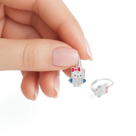 Stříbrné náušnice - sova, barevná glazura | Argento.cz