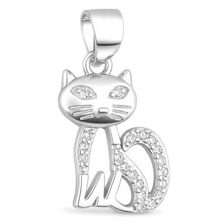 Stříbrný přívěsek - kočka, čiré kulaté zirkony | Argento.cz