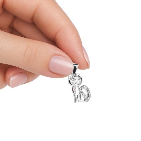 Stříbrný přívěsek - kočka, čiré kulaté zirkony | Argento.cz