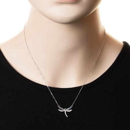 Stříbrný náhrdelník - vážka, barevné kulaté zirkony, délka 43 až 46 cm | Argento.cz