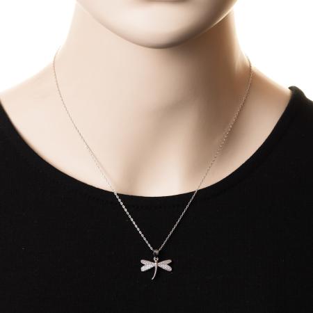 Stříbrný náhrdelník - vážka, čiré kulaté zirkony, délka 43 až 46 cm | Argento.cz