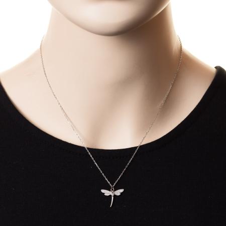Stříbrný náhrdelník - vážka, černý zirkon, čiré zirkony, délka 43 až 46 cm | Argento.cz