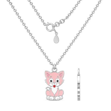 Stříbrný náhrdelník - kočka, barevná glazura, délka 43 až 46 cm | Argento.cz